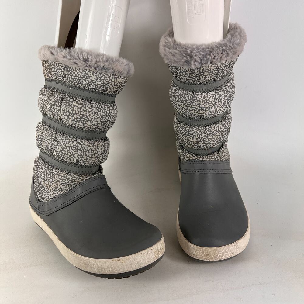Crocs Crocband women's size 7 grey minimalist slip on faux fur winter boots